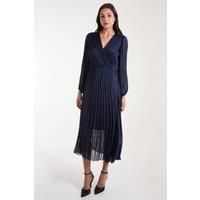Metallic Wrap Front Plisse Midi Dress
