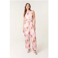 Pink Pleated Halter Neck Floral Jumpsuit