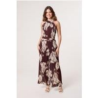 Brown Pleated Halterneck Jumpsuit