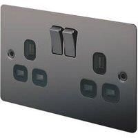 LAP 13A 2-Gang DP Switched Plug Socket Black Nickel with Black Inserts (65395)