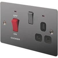 LAP 45A 2-Gang DP Cooker Switch & 13A DP Switched Socket Black Nickel with LED with Black Inserts (64988)