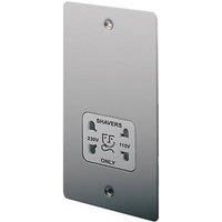 LAP 2-Gang Dual Voltage Shaver Socket 115 / 230V Brushed Stainless Steel with White Inserts (62397)