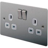 LAP 13A Stainless steel effect 2 gang Unswitched socket