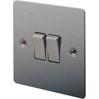 LAP 10A 2 way Brushed Stainless steel effect Double Light Switch