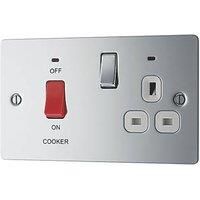 LAP 45A 2-Gang DP Cooker Switch & 13A DP Switched Socket Polished Chrome with LED with White Inserts (95889)