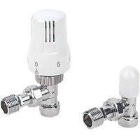 Angled Radiator Valve TRV & Lockshield 15mm x ½" - Liquid Sensor - White/Chrome