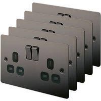 LAP Twin-earth Sockets 2-Gang 13A DP Switched Black Nickel Flat Plate Pack of 5