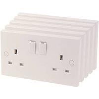 13A 2-Gang SP Switched Plug Socket White 5 Pack (8025D)