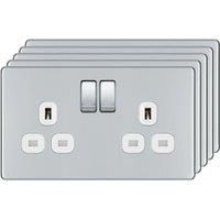 BG 13A Screwless Flat Plate Double Switched Power Socket Double Pole 5 Pack - Polished Chrome