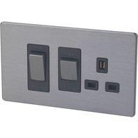 LAP 45A 2-Gang DP Cooker Switch & 13A DP Switched Socket Slate-Effect with Black Inserts (1700G)