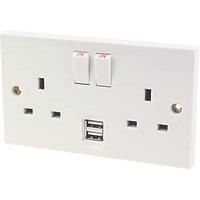 13A 2-Gang DP Switched Socket + 2.1A 2-Outlet Type A USB Charger White (9272J)