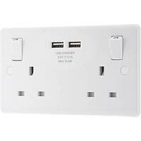 Lap White Double 13A Switched Socket With Usb X2 3.1A & White Inserts