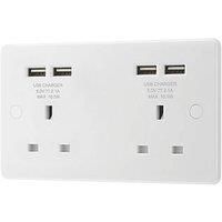 LAP 13A 2-Gang Unswitched Socket + 4.2A 4-Outlet Type A USB Charger White (4130P)