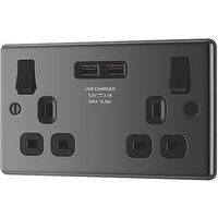 LAP 13A 2-Gang SP Switched Socket + 3.1A 2-Outlet Type A USB Charger Black Nickel with Black Inserts (9192P)