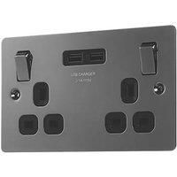 LAP Switched Wall Socket 13A 2 Gang 2 Outlet Type A USB Charger Black Nickel