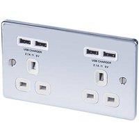 LAP Socket With USB Charger 240V 2 Gang 4 USB Outlets Raised Rounded Profile 13A