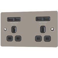 LAP 13A 2-Gang Unswitched Socket + 4.2A 4-Outlet Type A USB Charger Black Nickel with Black Inserts (5015T)