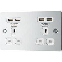 LAP 13A 2-Gang Unswitched Socket + 4.2A 4-Outlet Type A USB Charger Polished Chrome with White Inserts (8167T)