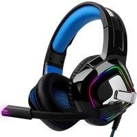 Gaming Headset - August EPG100L - Stereo Surround Sound Noise Cancellation Wired Headphones with Adjustable Microphone and RGB Light Compatible PC Mac Tablets Phones