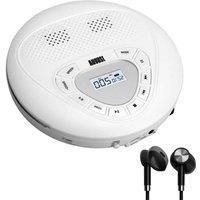 August Portable Rechargeable Cd Player With Speaker Se10 Aux Out & Mp3 Player Built-in Battery white