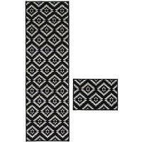 Aztec Black Diamond Runner & Doormat Set