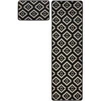 Homemaker Washable Geo Mat and Runner Set - 57x230cm - Black