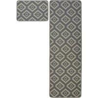 Homemaker Washable Geo Mat and Runner Set - 57x230cm - Grey