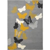 Modern Style Rugs Colourama butterfly rug- grey yellow, short pile rug, Bedroom, Conservatory, Rugs for Living room, 160x230cm (5ft 3 inch x 7ft 7 inch)