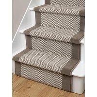 Homemaker Maestro Herringbone Border Edge Taupe Stair Runner 67X600Cm, Cream