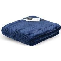 Dreamland Deluxe Velvet Herringbone Heated Throw - Navy Blue