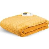 Dreamland Deluxe Velvet Herringbone Heated Throw - Mustard