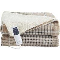 Dreamland NAPTIME WARMING SHERPA BLANKET BEIGE TARTAN CHECK 180X135 CM (R75)