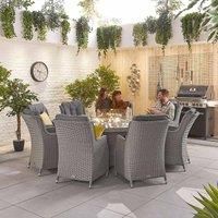 Nova Outdoor Living - Thalia Outdoor 8 Seat Rattan Dining Set with 1.8m Round Fire Pit Table - Half Round White Wash Weave
