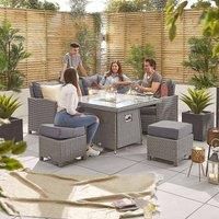Nova Outdoor Living - Ciara Compact Rattan Corner Sofa Dining Set with Fire Pit Table - White Wash