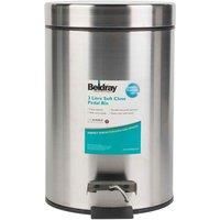 Beldray 3L Pedal Bin Stainless Steel Bathroom Bin, Soft Closing Lid (LA038098SS)