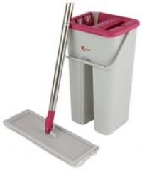 KLEENEZE PINK KICHEN BATHROOM FLAT HEAD MOP AND BUCKET SET MACHINE WASHABLE PAD