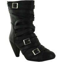 Ladies Back Zip Tri Buckle Boot Black