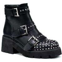 Women'S Triple Buckle Stud Ankle Boot - Black