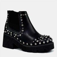 Women'S Diamante Stud Ankle Boot - Black