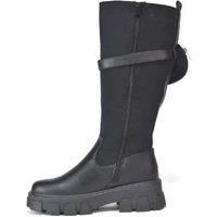 Ladies High Knee Boots With Side Pocket - Black