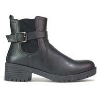 LADIES BLACK BOOTS WOMENS ANKLE BLOCK HEEL SLIP ON BUCKLE OUTDOOR SHOES SIZE 3-8