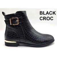 Womens Gold Buckle Decoration Boots - Black