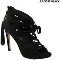 Women'S Heel Lace Up Strappy Sandals - Black