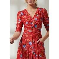 Jolie Moi Women's Gavina Ruched Sleeve Mesh Maxi Dress in Red | Size: 10