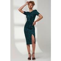 Arica Jersey Puff Sleeve Bodycon Midi Dress