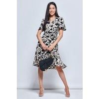 Jolie Moi Women's Loretta Wrap Tie Waist Skater Dress in Camel | Size: 8