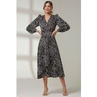 Crepe Wrap Long Sleeve Midi Dress