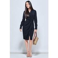 Plain Wrap Front Buckle Shirt Dress