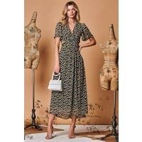 Plunge Neckline Keyhole Chiffon Maxi Dress