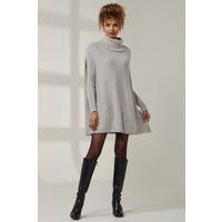 Jolie Moi Women's Roll Neck Pocket Front Knit Jumper in Grey | Size: Small/Medium